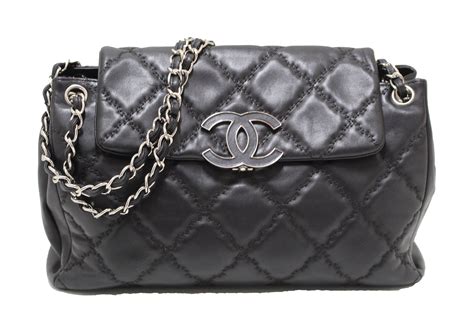 CHANEL Calfskin Double Stitch Large Hamptons Flap .